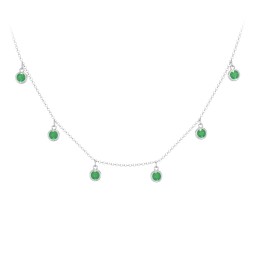 Bezel Set Birthstone Drop Necklace - 6 Stone in 925 Sterling Silver with Emerald