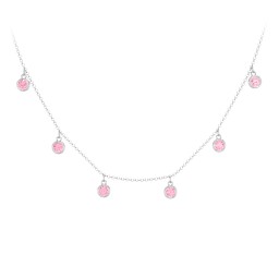 Bezel Set Birthstone Drop Necklace - 6 Stone in 925 Sterling Silver with Pink Tourmaline