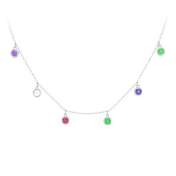Bezel Set Birthstone Drop Necklace - 6 Stone in 925 Sterling Silver with Amethyst, Cubic Zirconia, Ruby, Emerald, and Blue Sapphire