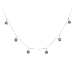 Bezel Set Birthstone Drop Necklace - 6 Stone in 925 Sterling Silver with Alexandrite
