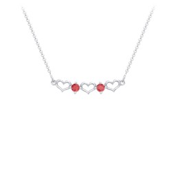 Heart To Heart Necklace with 2 Birthstones in 925 Sterling Silver