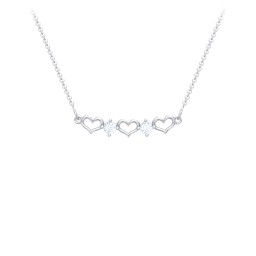 Heart To Heart Necklace with 2 Birthstones in 925 Sterling Silver with Aquamarine
