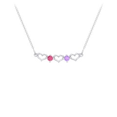 Heart To Heart Necklace with 2 Birthstones – Sterling Silver with Ruby and Amethyst