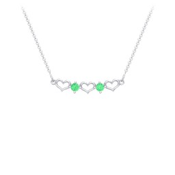 Heart To Heart Necklace with 2 Birthstones in 925 Sterling Silver with Emerald