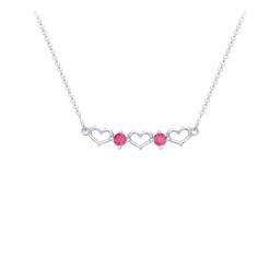 Heart To Heart Necklace with 2 Birthstones in 925 Sterling Silver with Ruby