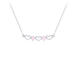 Heart To Heart Necklace with 2 Birthstones in 925 Sterling Silver with Pink Tourmaline