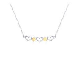 Heart To Heart Necklace with 2 Birthstones in 925 Sterling Silver with Citrine