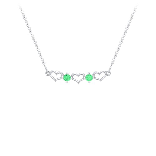 Heart To Heart Necklace with 2 Birthstones – Sterling Silver with Emerald