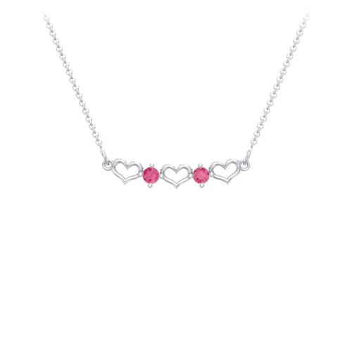 Heart To Heart Necklace with 2 Birthstones – Sterling Silver with Ruby