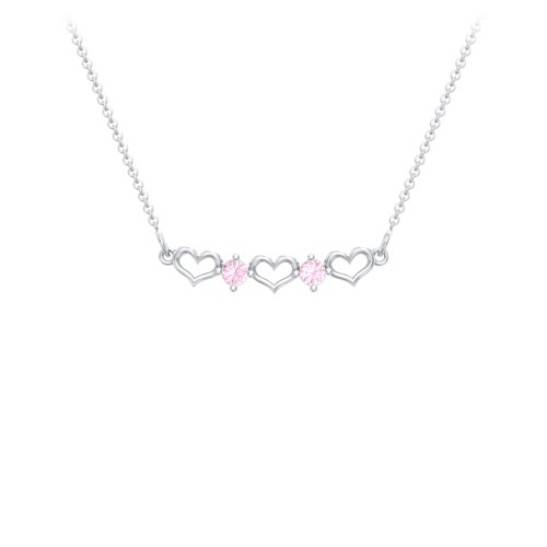 Heart To Heart Necklace with 2 Birthstones – Sterling Silver with Pink Tourmaline