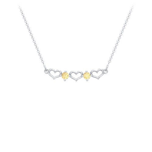Heart To Heart Necklace with 2 Birthstones – Sterling Silver with Citrine