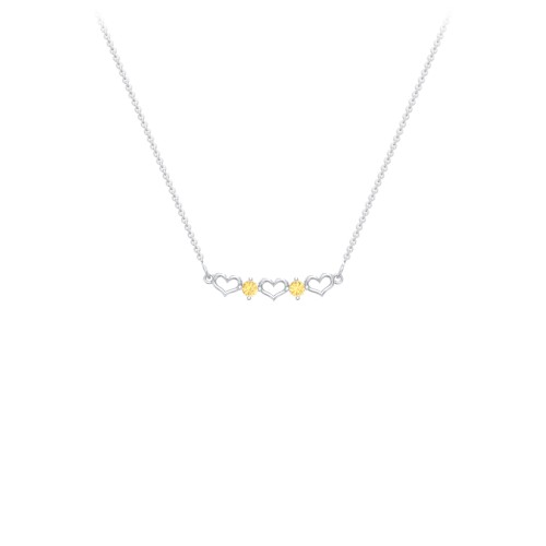 Heart To Heart Necklace with 2 Birthstones – Sterling Silver with Citrine