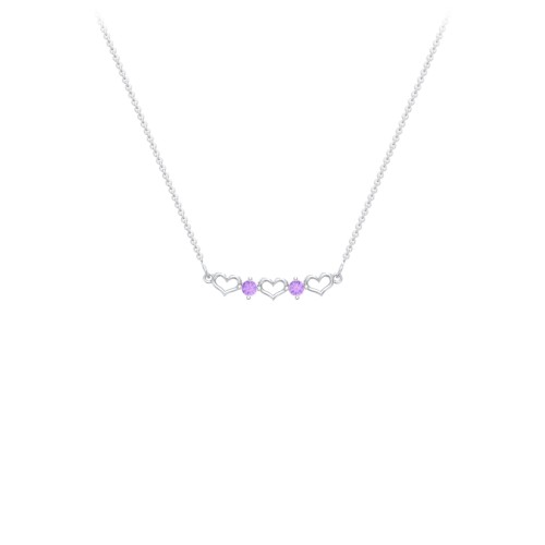 Heart To Heart Necklace with 2 Birthstones – Sterling Silver with Amethyst