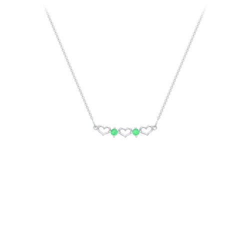 Heart To Heart Necklace with 2 Birthstones – Sterling Silver with Emerald