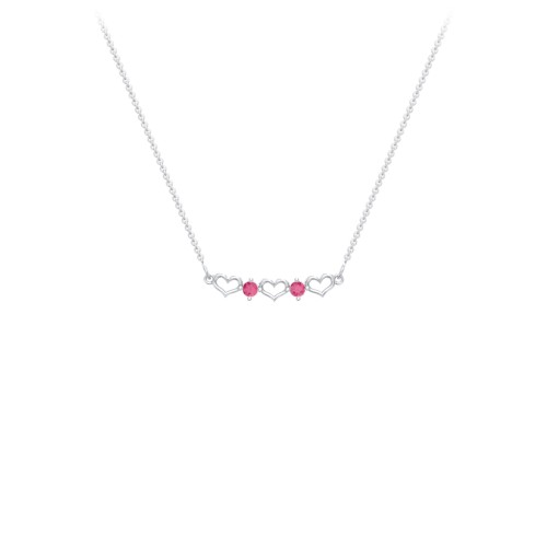 Heart To Heart Necklace with 2 Birthstones – Sterling Silver with Ruby