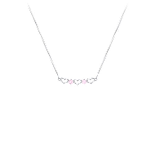 Heart To Heart Necklace with 2 Birthstones – Sterling Silver with Pink Tourmaline