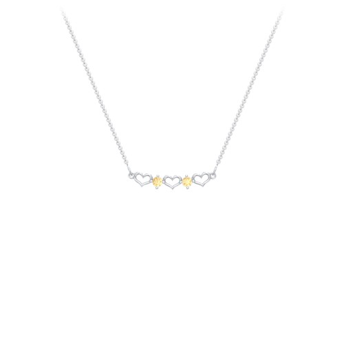 Heart To Heart Necklace with 2 Birthstones – Sterling Silver with Citrine