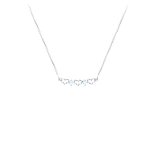 Heart To Heart Necklace with 2 Birthstones – Sterling Silver with Blue Topaz