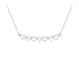 Heart To Heart Necklace with 3 Birthstones in 925 Sterling Silver with Aquamarine