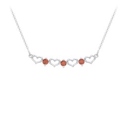 Heart To Heart Necklace with 3 Birthstones in 925 Sterling Silver with Garnet