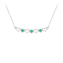 Heart To Heart Necklace with 3 Birthstones in 925 Sterling Silver with Emerald
