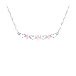Heart To Heart Necklace with 3 Birthstones in 925 Sterling Silver with Pink Tourmaline