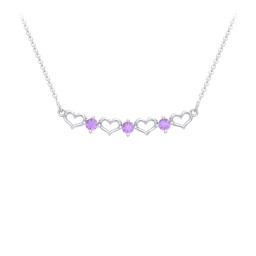 Heart To Heart Necklace with 3 Birthstones in 925 Sterling Silver with Amethyst