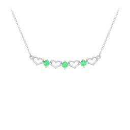 Heart To Heart Necklace with 3 Birthstones in 925 Sterling Silver with Emerald
