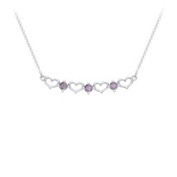 Heart To Heart Necklace with 3 Birthstones in 925 Sterling Silver with Alexandrite