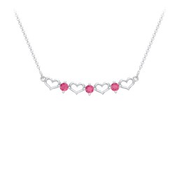 Heart To Heart Necklace with 3 Birthstones in 925 Sterling Silver with Ruby