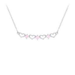 Heart To Heart Necklace with 3 Birthstones in 925 Sterling Silver with Pink Tourmaline