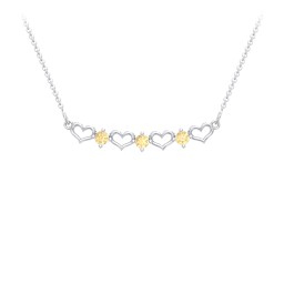 Heart To Heart Necklace with 3 Birthstones in 925 Sterling Silver with Citrine