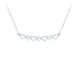 Heart To Heart Necklace with 3 Birthstones in 925 Sterling Silver with Blue Topaz