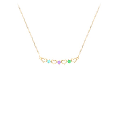 Heart To Heart Necklace with 3 Birthstones – 10K Yellow Gold with Mint Premium Zirconia, Amethyst, and Emerald