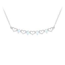 Heart To Heart Necklace with 4 Birthstones in 925 Sterling Silver