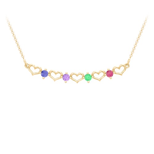 Heart To Heart Necklace with 4 Birthstones – 10K Yellow Gold with Blue Sapphire, Amethyst, Emerald, and Ruby