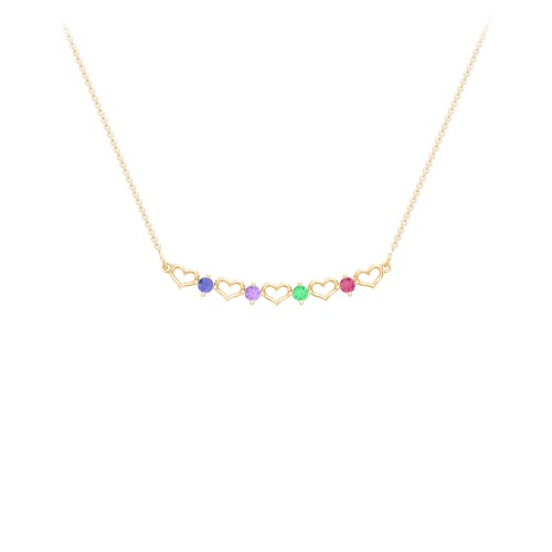 Heart To Heart Necklace with 4 Birthstones – 10K Yellow Gold with Blue Sapphire, Amethyst, Emerald, and Ruby