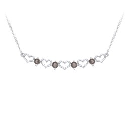 Heart To Heart Necklace with 4 Birthstones in 925 Sterling Silver with Smokey Quartz