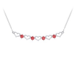Heart To Heart Necklace with 4 Birthstones in 925 Sterling Silver with Garnet