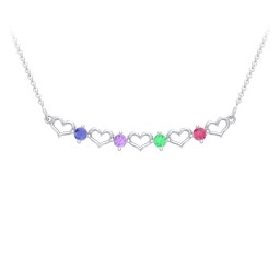 Heart To Heart Necklace with 4 Birthstones in 925 Sterling Silver with Blue Sapphire, Amethyst Premium Zirconia, Green Premium Zirconia, and Ruby