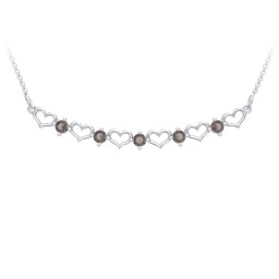 Heart To Heart Necklace with 5 Birthstones in 925 Sterling Silver with Smokey Quartz