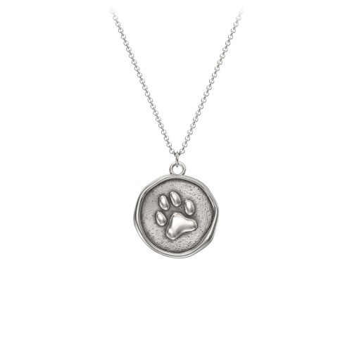 Engravable Paw Print Medallion Necklace – Sterling Silver
