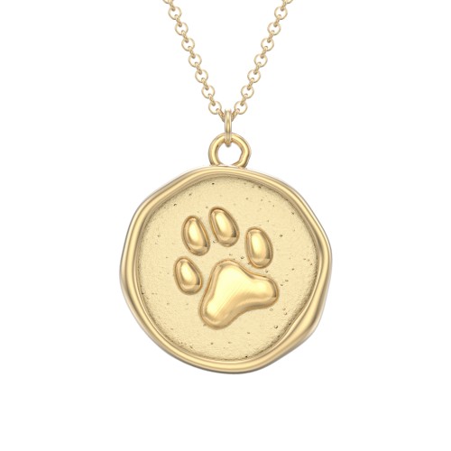 Engravable Paw Print Medallion Necklace – 10K Yellow Gold