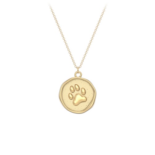 Engravable Paw Print Medallion Necklace – 10K Yellow Gold