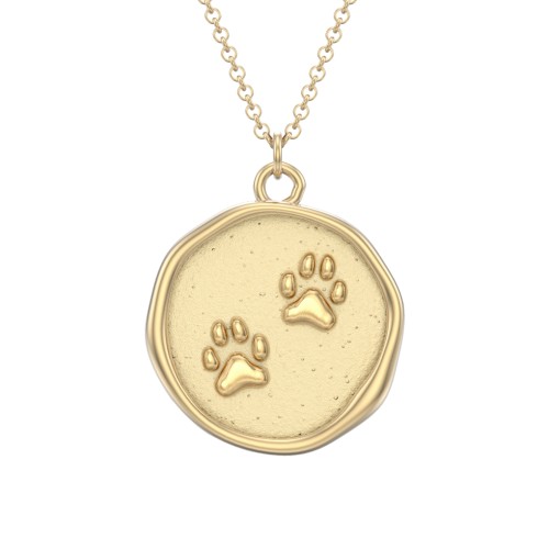 Engravable Paw Prints Medallion Necklace – 10K Yellow Gold