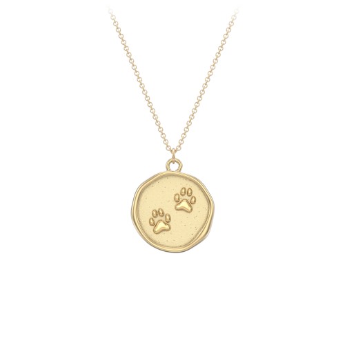 Engravable Paw Prints Medallion Necklace – 10K Yellow Gold