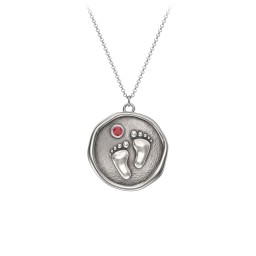 Engravable Baby Footprint Medallion Necklace with Birthstone in 925 Sterling Silver