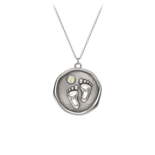 Engravable Baby Footprint Medallion Necklace with Birthstone