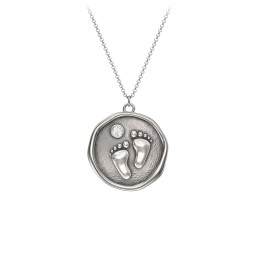 Engravable Baby Footprint Medallion Necklace with Birthstone in 925 Sterling Silver with Cubic Zirconia