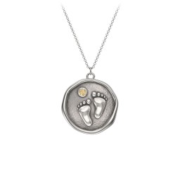 Engravable Baby Footprint Medallion Necklace with Birthstone in 925 Sterling Silver with Citrine